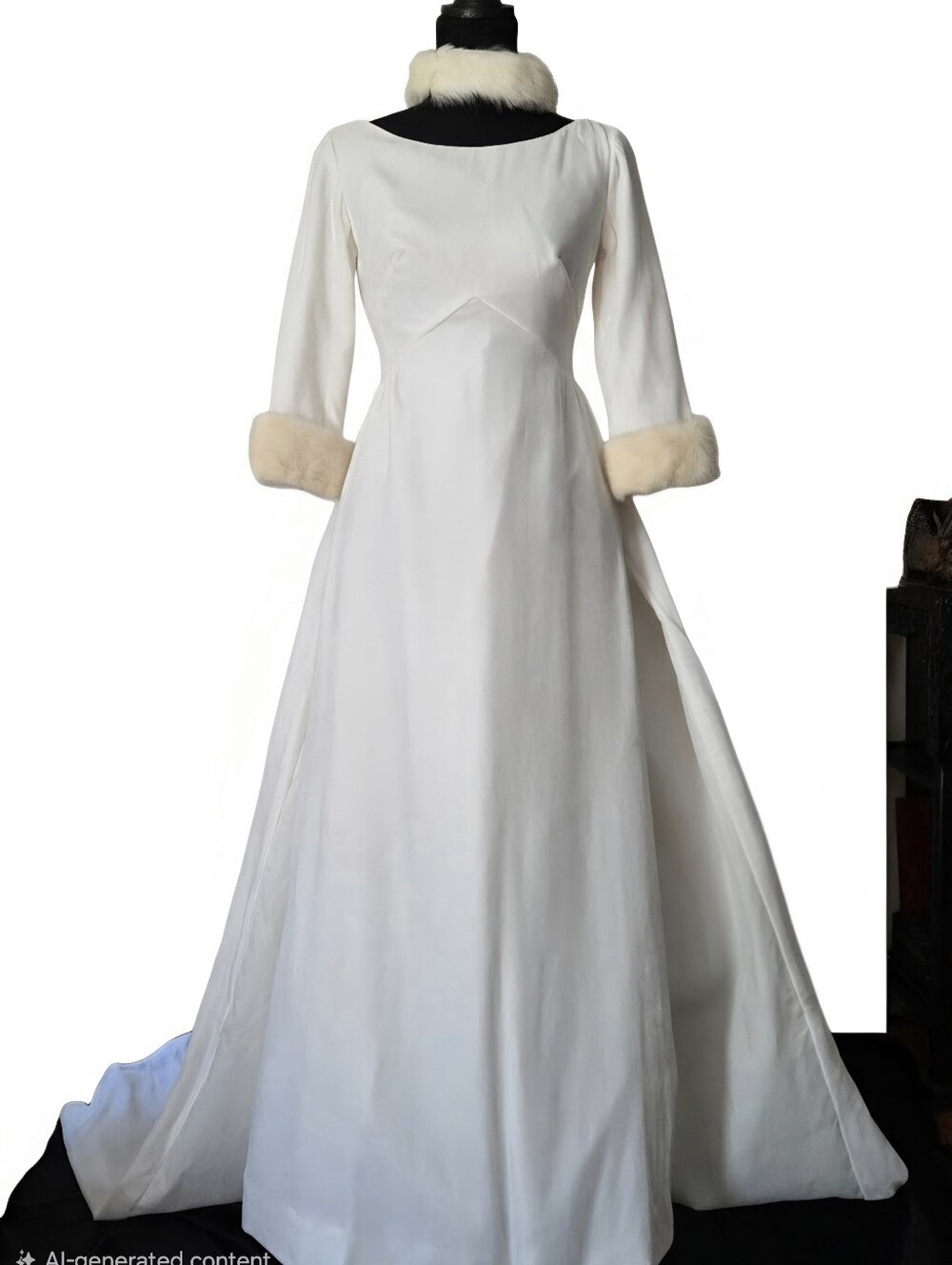 Beautiful Vintage 1950's Winter White Velvet & Genuine Fur Wedding Dress Size 6